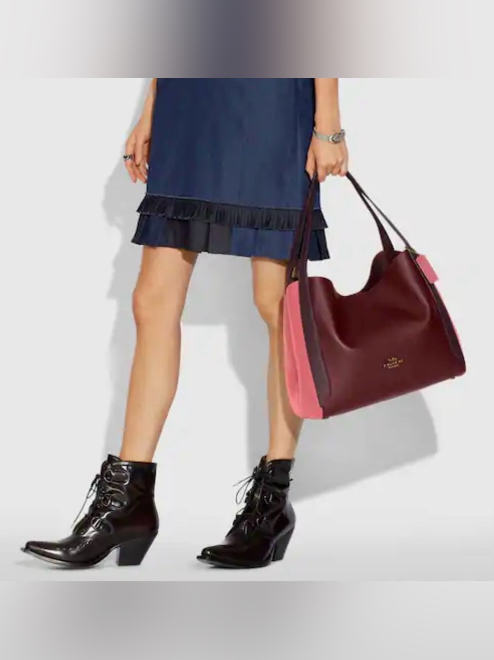 Coach Two-Tone Burgundy and Pink Leather Shoulder Bag